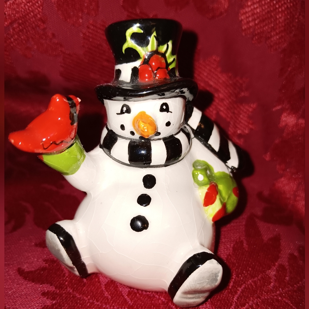 Fitz and Floyd Frosty's Frolic Snowman Set with Red and Green Accents - Picture 3 of 5